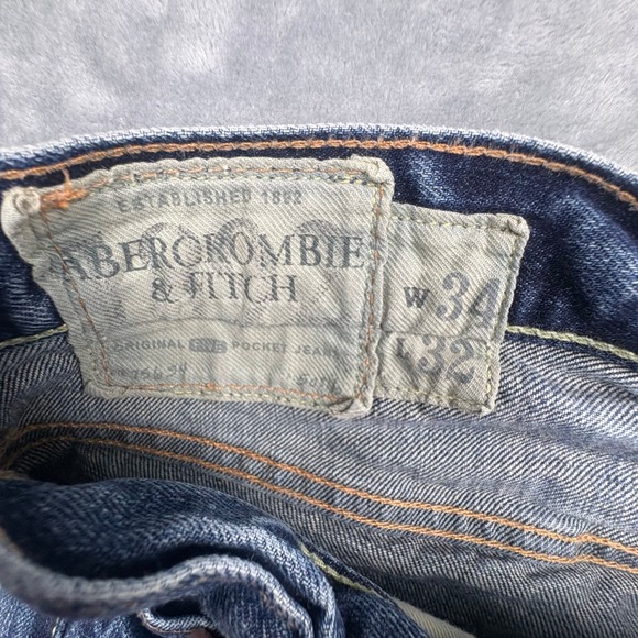 Abercrombie & Fitch Baxter Low Rise Slim Boot Jeans Mens 34x32 Blue Button Fly - Picture 3 of 16